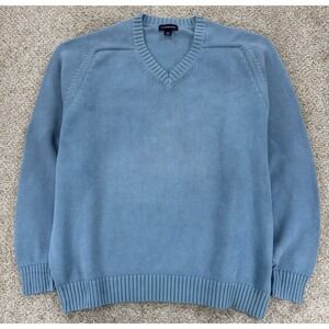 Lands' End Heavyweight Knitted Cotton V-Neck Sweater Mens‎ XXL/T Light Blue Y2K